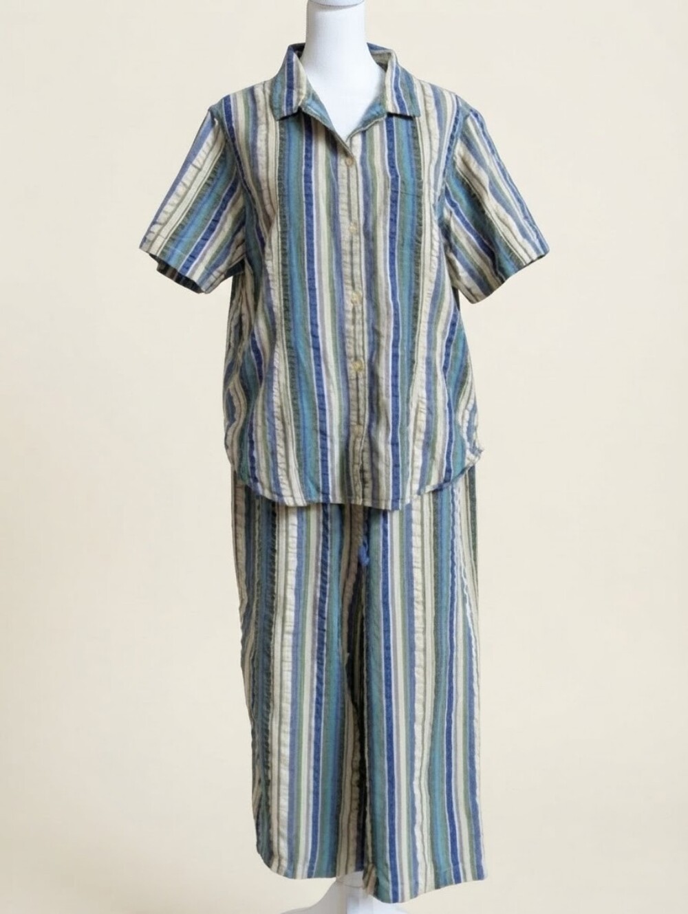 Classic Elements Striped Crinkle Cotton 2Pc Lounge Set L